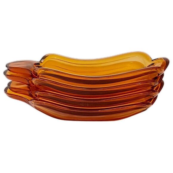 4 Amber Glass Banana Split Boat Sundae Dishes Set Vintage 70s 80s‎ Indiana Glass - Picture 7 of 16